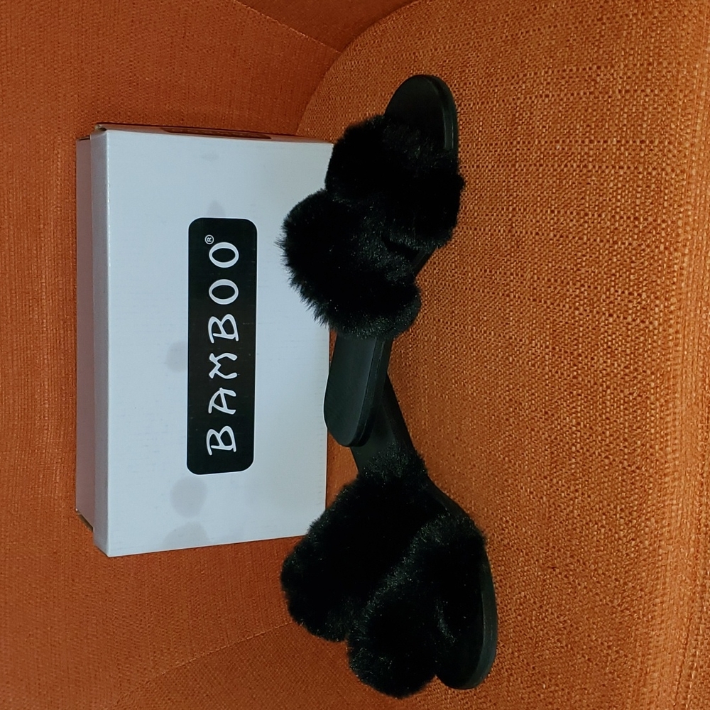 Bamboo Double Strap Fuzzy Sandals
